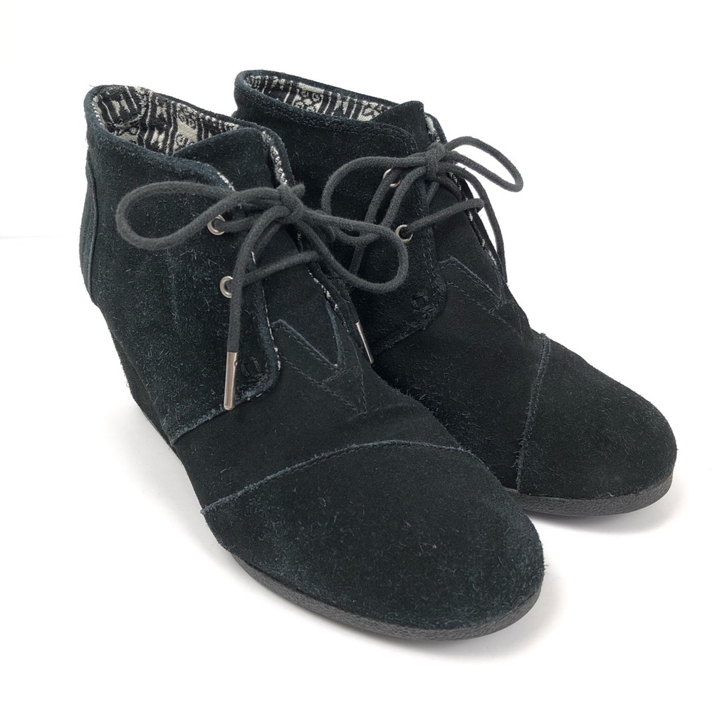 Toms Desert Wedge Black Suede Booties Boots Size 9